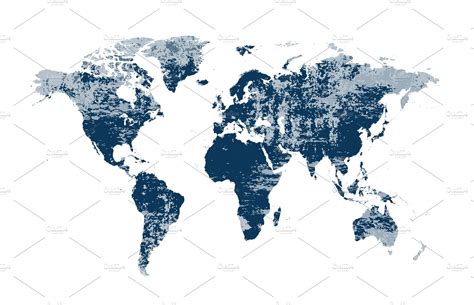 World Map Grunge Blue Color  High Quality Stock