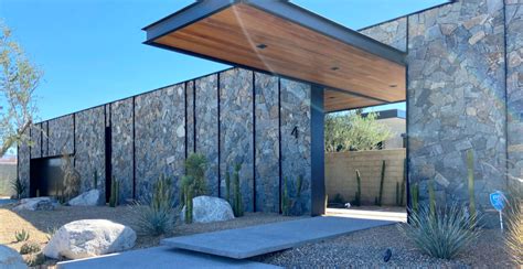 Mid Century Modern Building With Stone Veneer Exterior Masonry Stacked