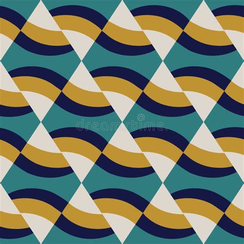 Vector Abstract Geometric Rhombus And Wavy Shapes Seamless Pattern