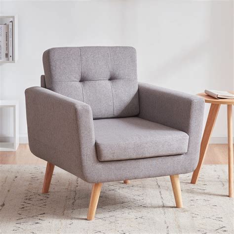 Buy Tbfit Linen Fabric Accent Chairs Mid Century Modern Armchair For
