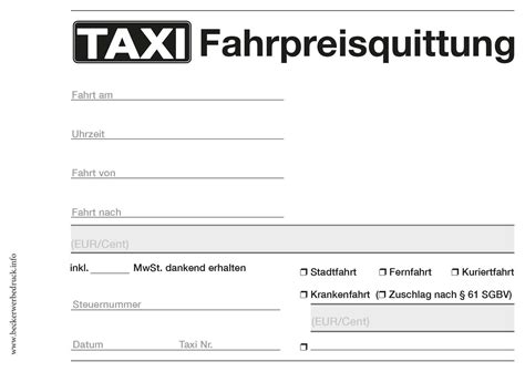 Taxi Fahrpreis Quittungsblocks mit Durchschlag - Becker Werbedruck