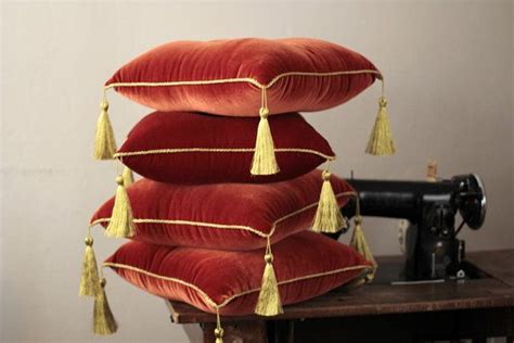Velvet 16 With Tassel And Piping Stand Pillow Display Etsy Tassel