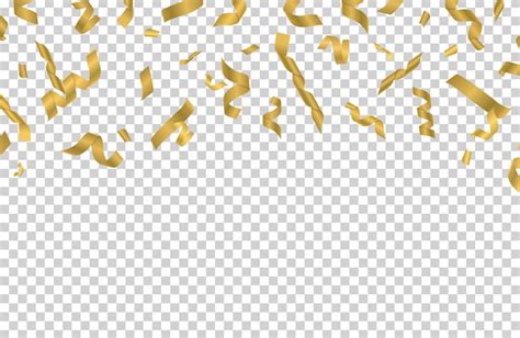 Falling Gold Ribbons Golden Confetti On Transparent Background Party