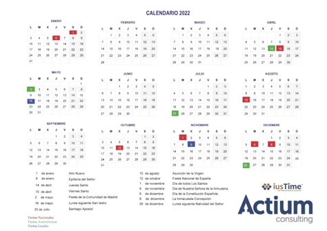 Calendario Laboral 2022 Comunidad De Madrid Actium Consulting