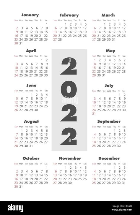 Vector Calendar 2022 Year Week Starts From Sunday Stock Vector Image