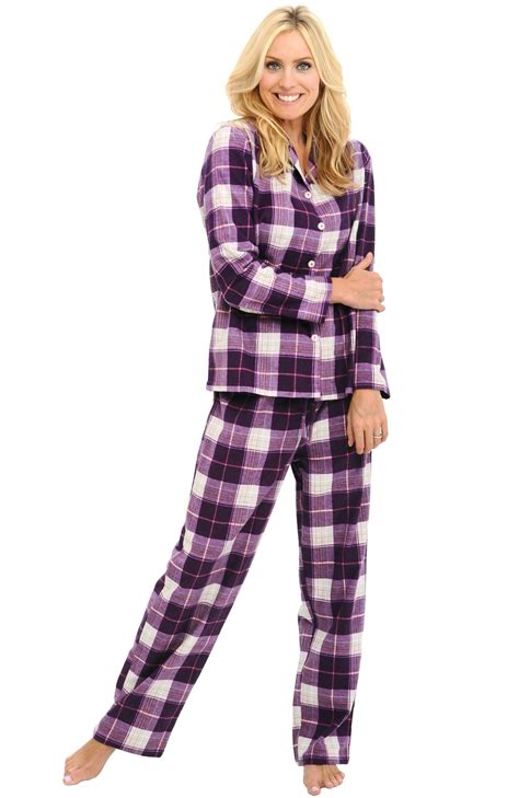 Alexander Del Rossa Womens Warm Flannel Pajama Set Long Button Down