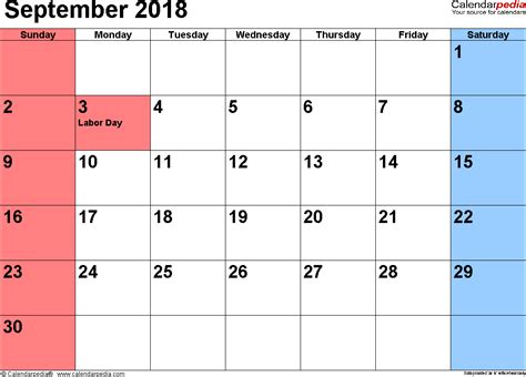 September 2018 Calendar Templates For Word Excel And Pdf