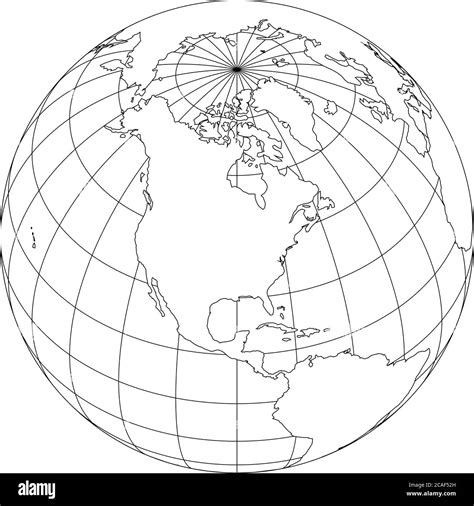 Outline Earth Globe With Map Of World Focused On North America Vector