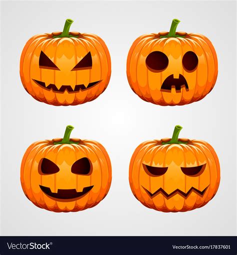 Set Of Halloween Pumpkins Funny Faces Autumn Vector Image