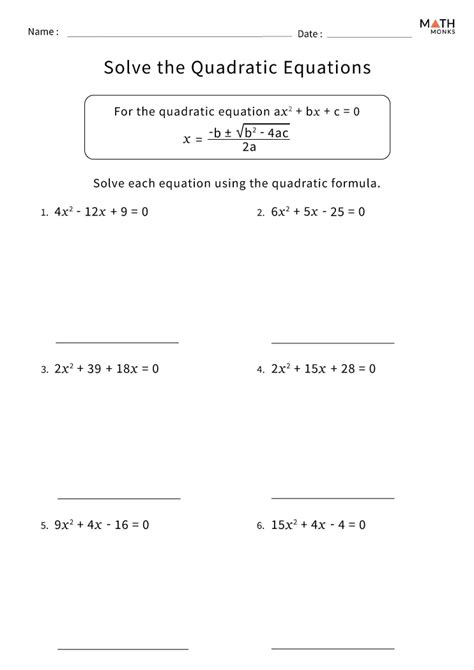 Quadratic Formula Worksheets Math Monks