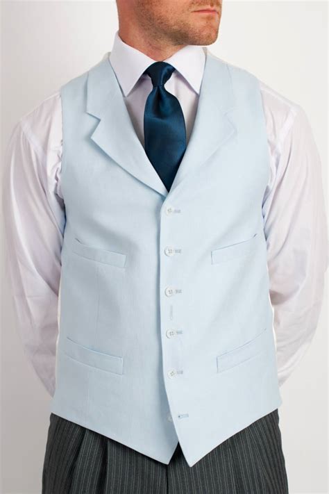 Moss Bros Covent Garden Tailored Fit Linen Waistcoat Sky Buy Online