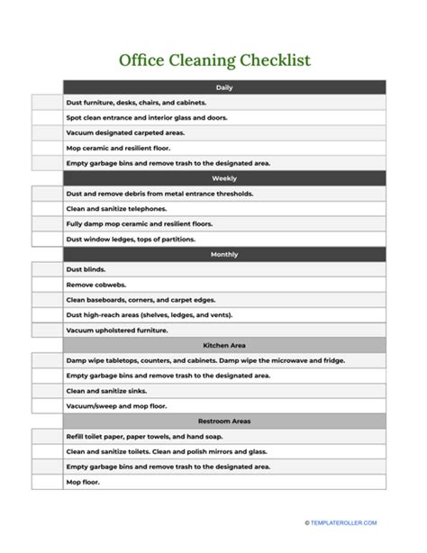 Office Cleaning Checklist Template Download Printable Pdf Templateroller