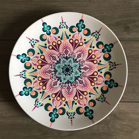 Decorative Mandala Plate Hand Painted Plate Dot Mandala Mandala Plate