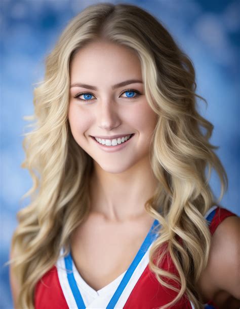 Lexica Headshot Of An 18 Year Old Blonde Cheer Leader With Blue Eyes Facing Forward And Smiling