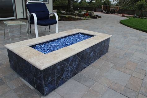 Rectangle Firepit With Blue Glass Glass Fire Pit Rectangular Fire Pit Small Fire Pit