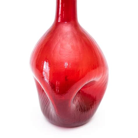 Blenko Ruby Red Crackle Glass Pinched Decanter Harritt Group Inc