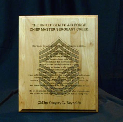 Chief Master Sergeant Creed Plaque With Patch — Vermont Awards And Engraving