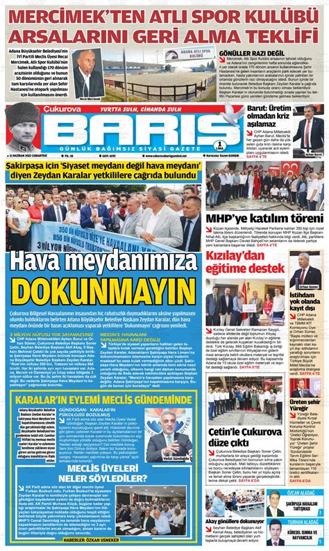 11 Haziran 2022 tarihli Çukurova Barış Gazete Manşetleri