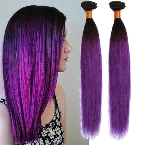 Stylish Straight Real Human Hair Extension Purple Ombre Brazilian Hair