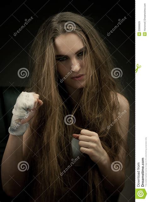 Long Haired Beauty With The Fists Stock Image Image Of Attractive