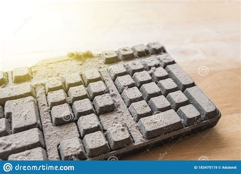 Dusty Keyboard Extreme On Wood Table Dusty Computer Keyboard Stock