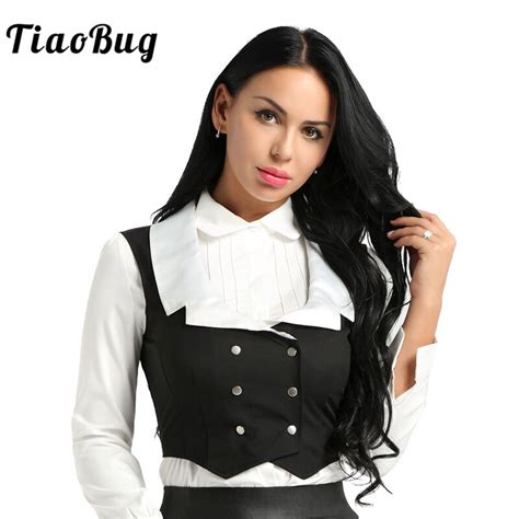 Tiaobug Women Fashion Vest Top Turn Down Collar Sleeveless Double Breasted Vest Separate