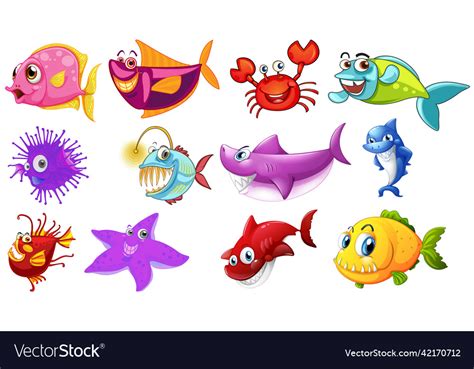 Sea Animals Cartoon Collection Royalty Free Vector Image