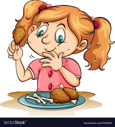 Hungry Girl Eating Chicken Royalty Free Vector Image