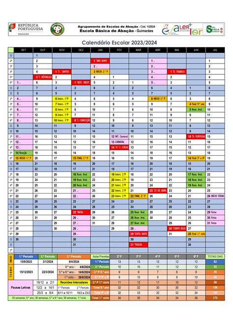 Calendário Escolar 20232024 Agrupamento De Escolas De Abação