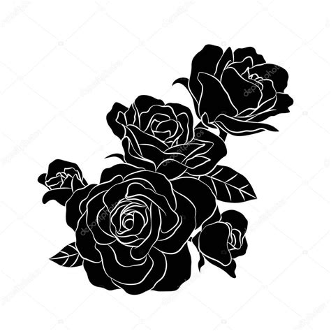 Ramo De Rosas Silueta De Negro Ilustración Vectorial Aislada Sobre