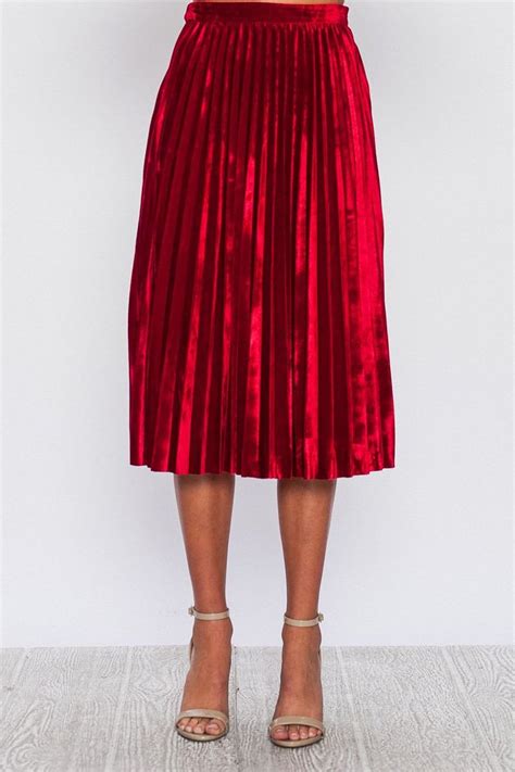 On Sale Only 40 With Images Red Velvet Skirt Metallic Pleated Skirt Velvet Skirt
