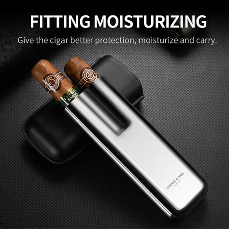 Stainless Steel Cigar Case Cow Leather Cigar Humidor Case Moisturizing