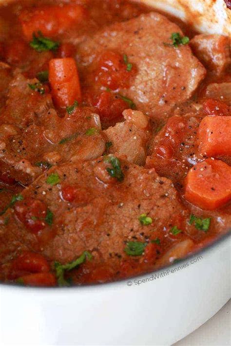 Start on the stovetop, using your dutch oven to soften aromatics and brown the seasoned lamb shanks. Easy Swiss Steak - Spend With Pennies