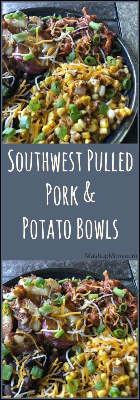 Although pulled pork goes well with a simple side of roasted or stir fried vegetables, i like to use the meat to create one of three tasty recipes, omelets, poppers and enchiladas. Southwest Pulled Pork and Potato Bowls | Recipe | Pulled ...