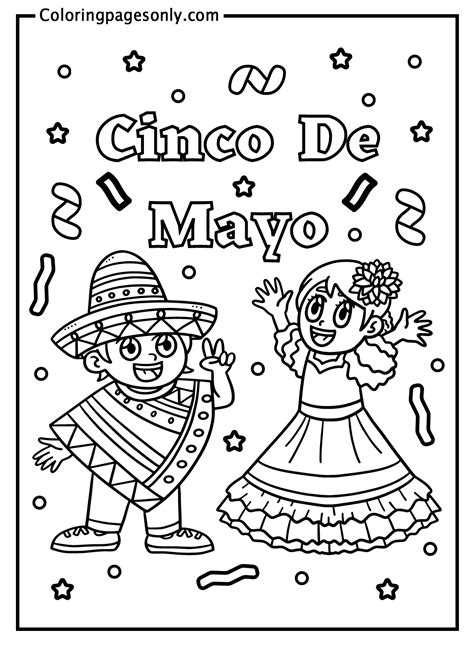 Niños Celebrando Cinco De Mayo Coloring Pages Cinco De Mayo Coloring