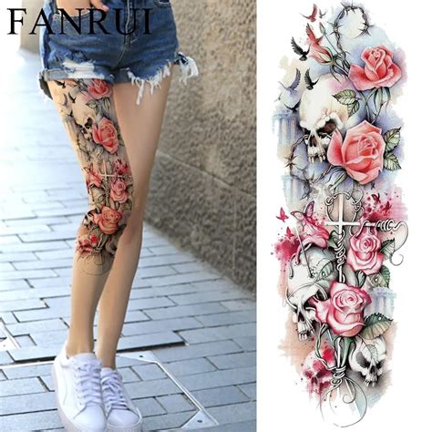 Sexy Summer Women Flower Temporary Tattoo Full Legs Body Art Tattoo Stickers Girl Shoulder Party