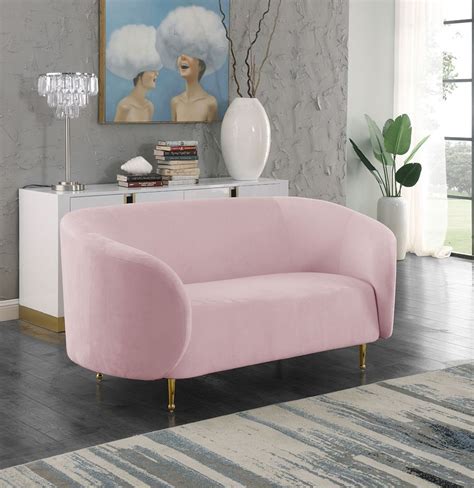 Lavilla Velvet Loveseat Pink Meridian Furniture Furniture Cart
