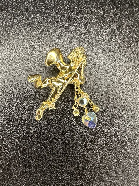 Kirks Folly Angel Cherub Brooch Pin Gold Tone With Dangle Heart J89 Ebay
