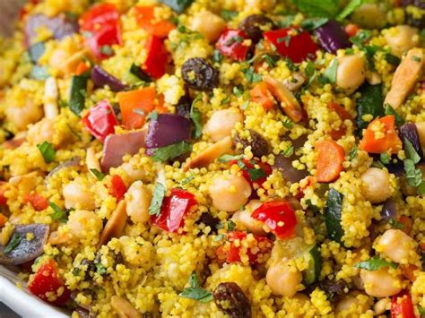 Moroccan Couscous With Roasted Vegetables Chick Peas And Almonds