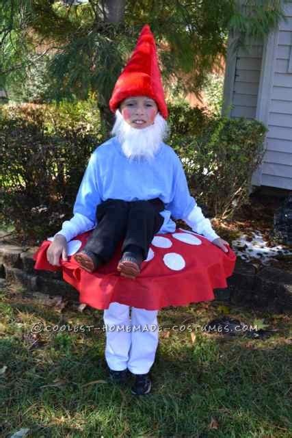 Cool Homemade Costume Garden Gnome Sitting On Top Of A Mushroom