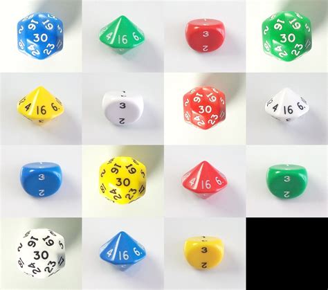 Opaque Poly D3 D16 D30 Die Dice Set 3 16 30 Sided Rpg White Green Red