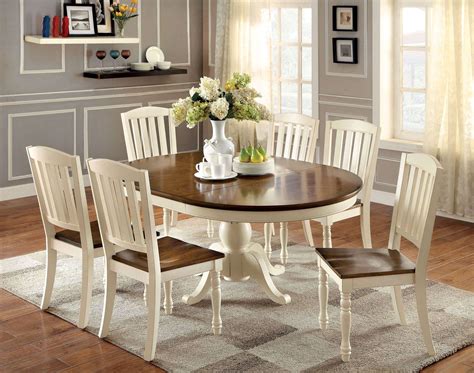 Harrisburg Vintage White and Dark Oak Oval Extendable Dining Table from