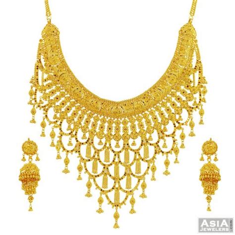 22k Fancy Gold Necklace Set Ajns55537 22 Karat Yellow Gold Necklace