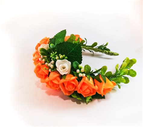 Bright Orange Wedding Flower Crown Maternity Headpiece Boho Etsy