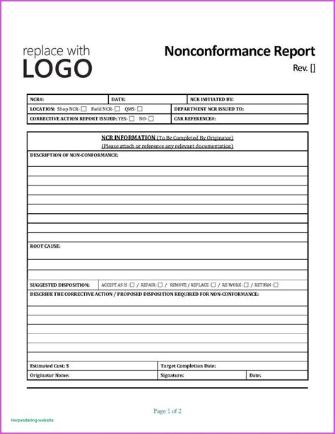 022 Corrective Action Report Template Ideas Qa Exception Non Throughout