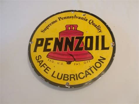 VINTAGE PENNZOIL MOTOR OIL SAFE LUBRICATION PORCELAIN METAL GAS OIL SIGN Antique Price