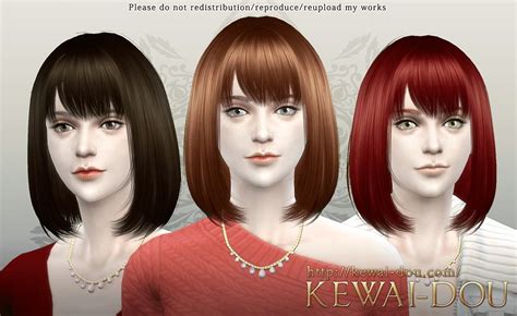 Kewai Dou Cecile Bob With Bangs Hairstyle Sims 4 Hairs Fringe