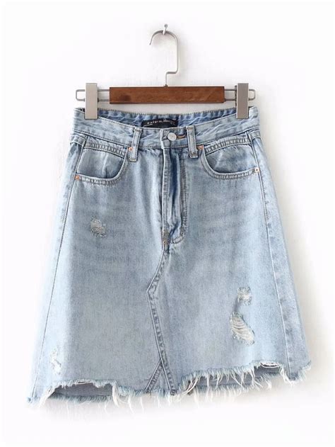 women stylish holes mini denim skirt irregular pockets tassel european style ladies fashion