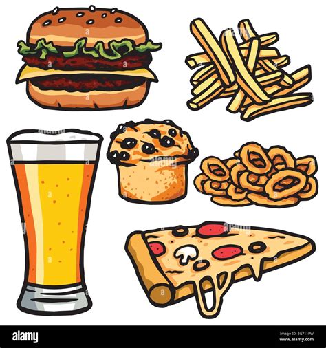 Fast Food, Junk Food Products Set. Isolated on White Background. Vector