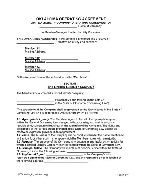 Free Oklahoma Llc Operating Agreements 2 Free Llc Operating